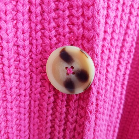 Free People Swim Too Deep Cardigan Sweater S Oversized Chunky Knit Fuchsia Flame - Picture 4 of 16